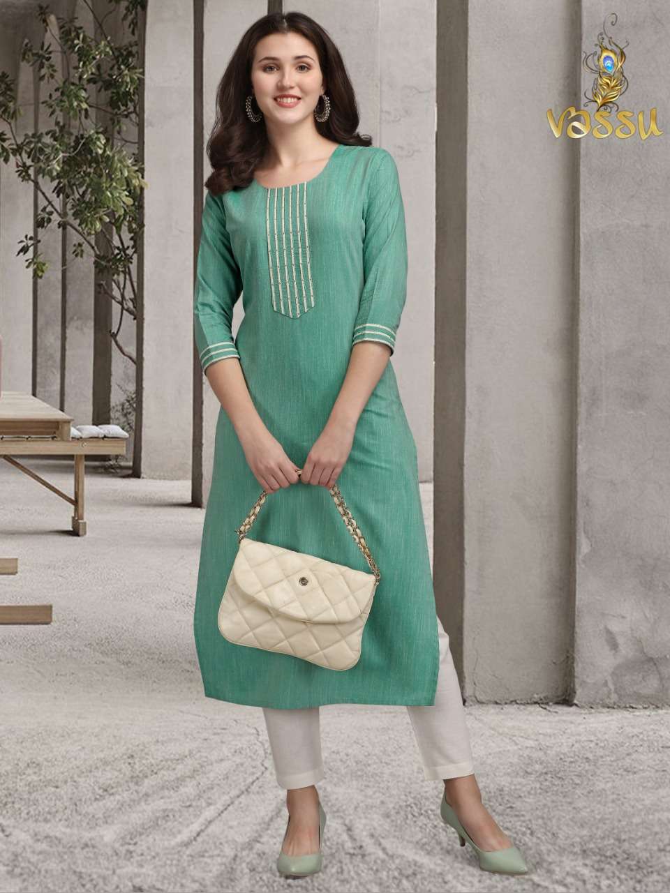 KURTI PANT VOL-2 BY VASSU 01 TO 04 SERIES DESIGNER RAYON KURTIS WITH BOTTOM