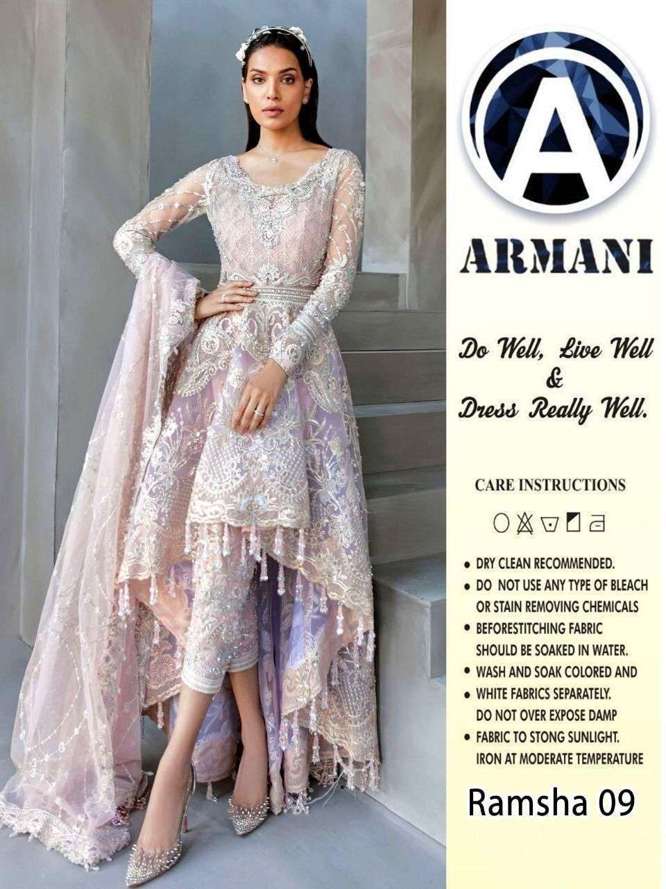 RAMSHA 09 BY ARMANI DESIGNER BUTTERFLY NET EMBROIDERED PAKISTANI DRESS