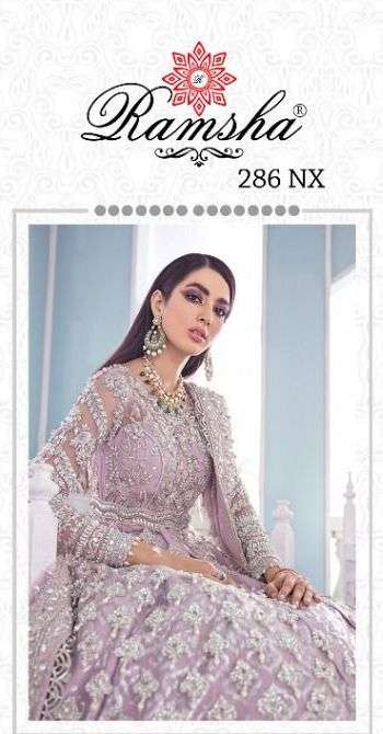 RAMSHA R-286 COLORS NX BY RAMSHA R-286-A TO R-286-D SERIES NET EMBROIDERED PAKISTANI DRESS