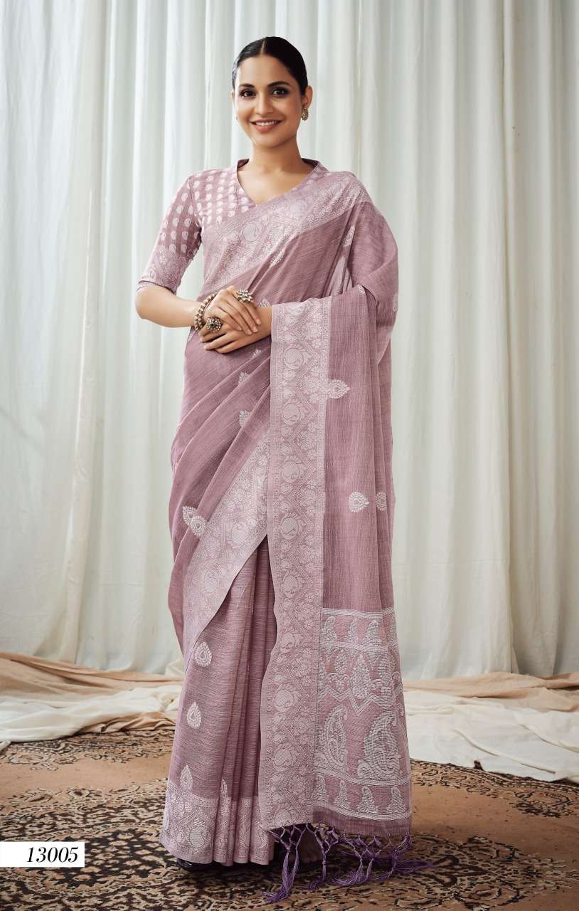ANIGMA BY RAJPATH 13001 TO 13006 SERIES SOFT LUCKNOWI LINEN SAREES