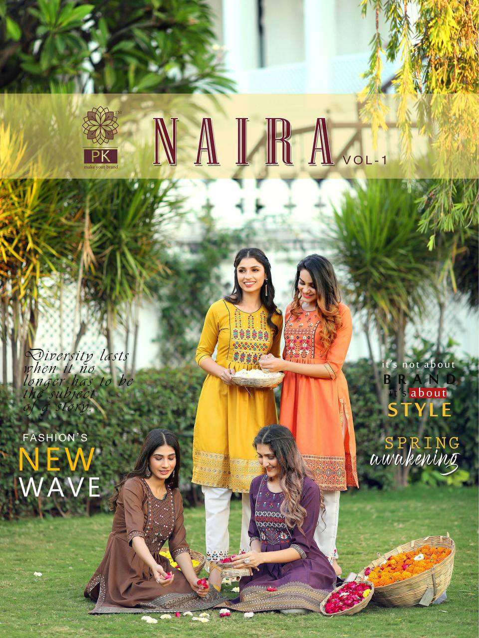 NAIRA VOL-1 BY PK 1001 TO 1008 SERIES COTTON KURTIS WITH PANT