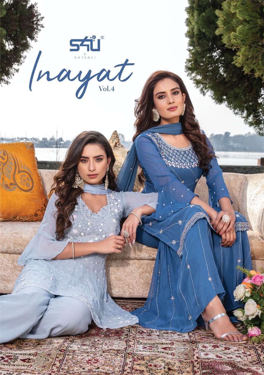 INAYAT VOL-4 BY S4U 401 TO 405 SERIES GEORGETTE STITCHED SHARARA DRESSES