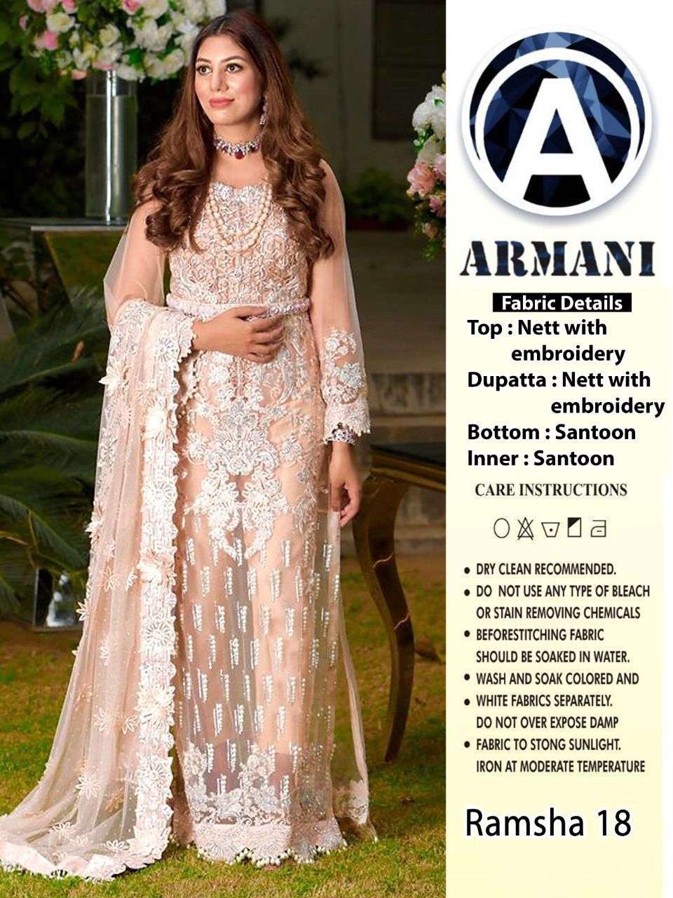 RAMSHA 18 BY ARMANI DESIGNER BUTTERFLY NET EMBROIDERED PAKISTANI DRESS