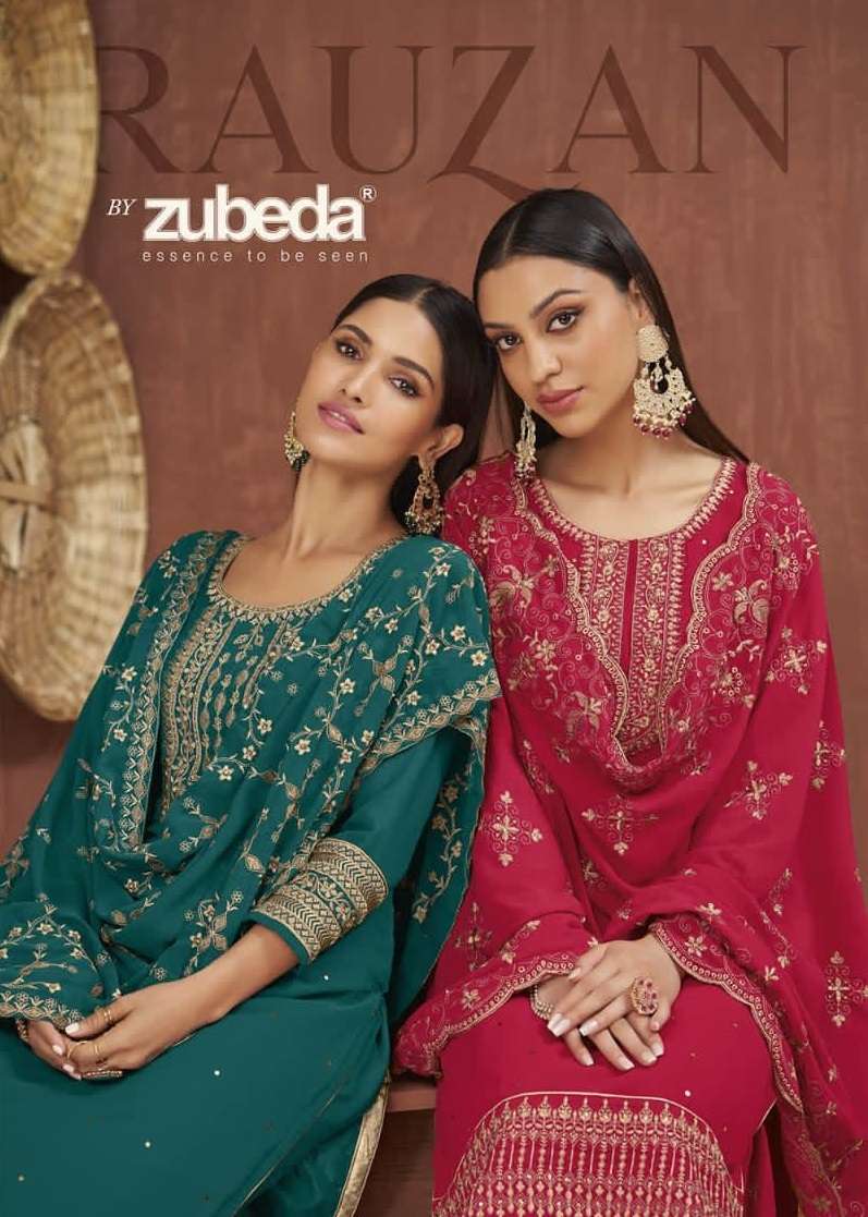 RAUZAN BY ZUBEDA 1101 TO 1104 SERIES GEORGETTE SHARARA DRESSES