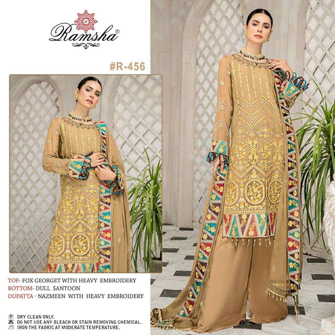 R-456 HIT DESIGN BY RAMSHA FAUX GEORGETTE EMBROIDERED PAKISTANI DRESS
