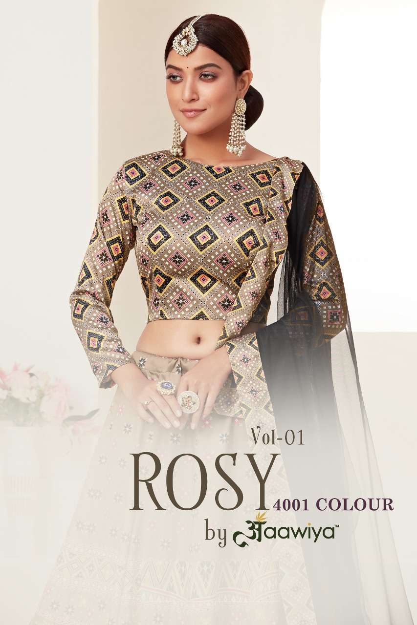 ROSY 4001 COLOURS BY AAWIYA 4001-A TO 4001-C SERIES AJMERI SILK LEHENGAS