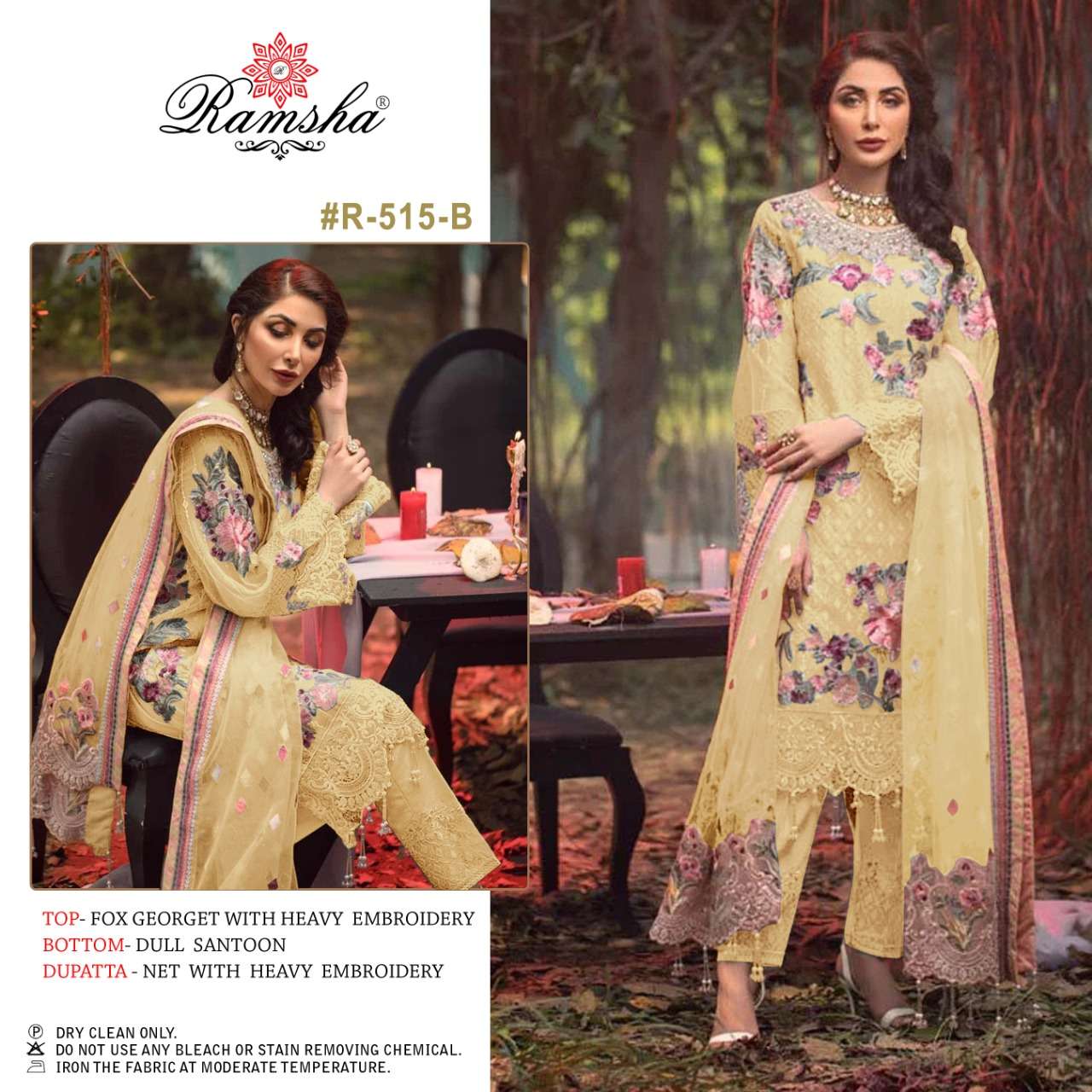 R-515 COLOURS BY RAMSHA 515-A TO 515-E SERIES GEORGETTE EMBROIDERY PAKISTANI DRESSES