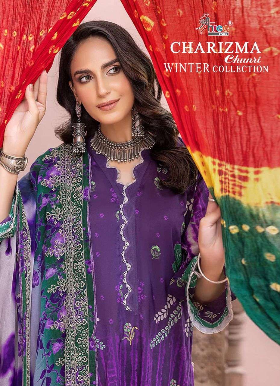 CHARIZMA CHUNRI WINTER COLLECTION BY SHREE FABS 2410 TO 2416 SERIES PASHMINA EMBROIDERY DRESSES