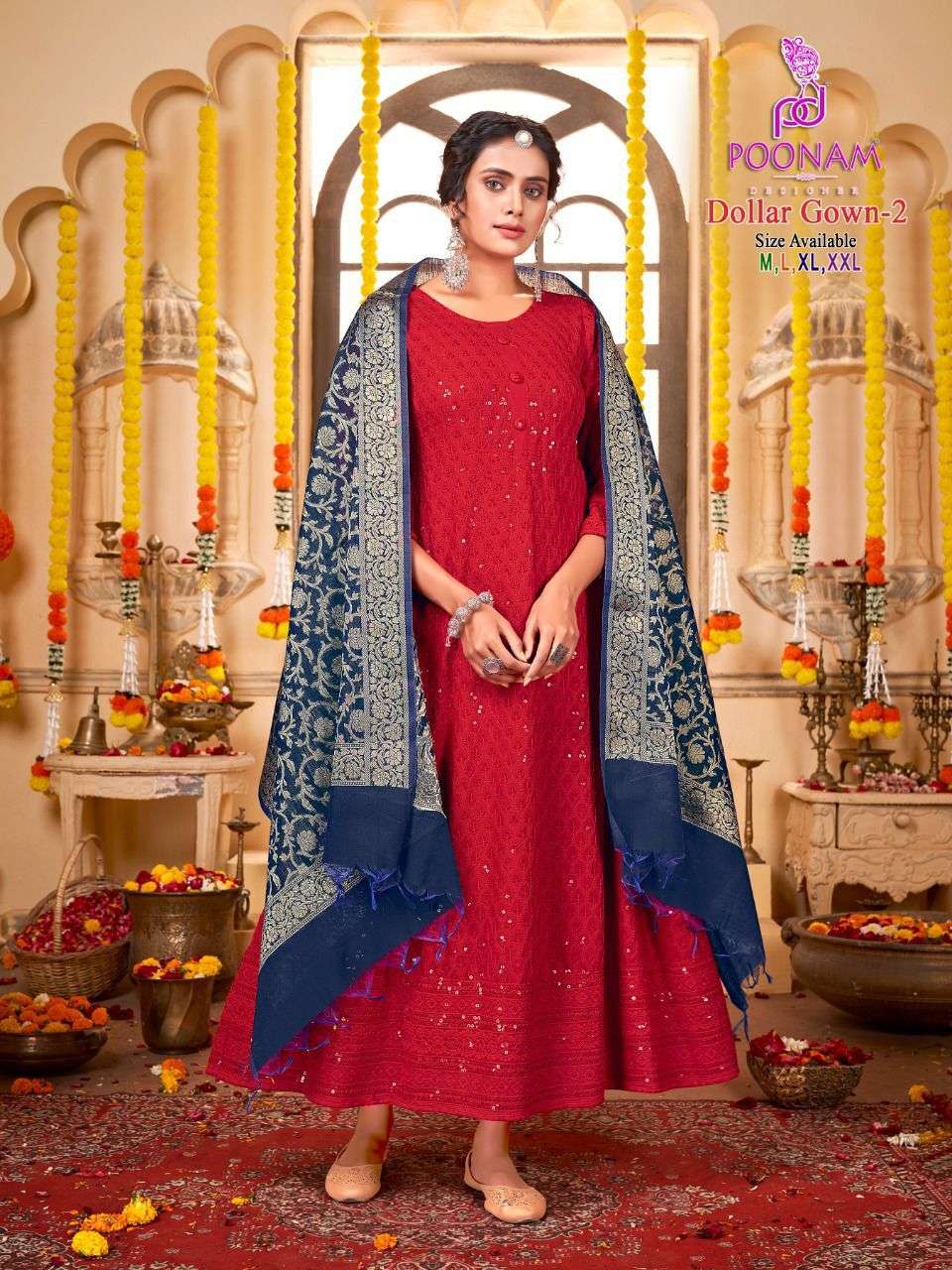 DOLLAR VOL-2 BY POONAM DESIGNER RAYON CHIKAN EMBROIDERY GOWNS & DUPATTA