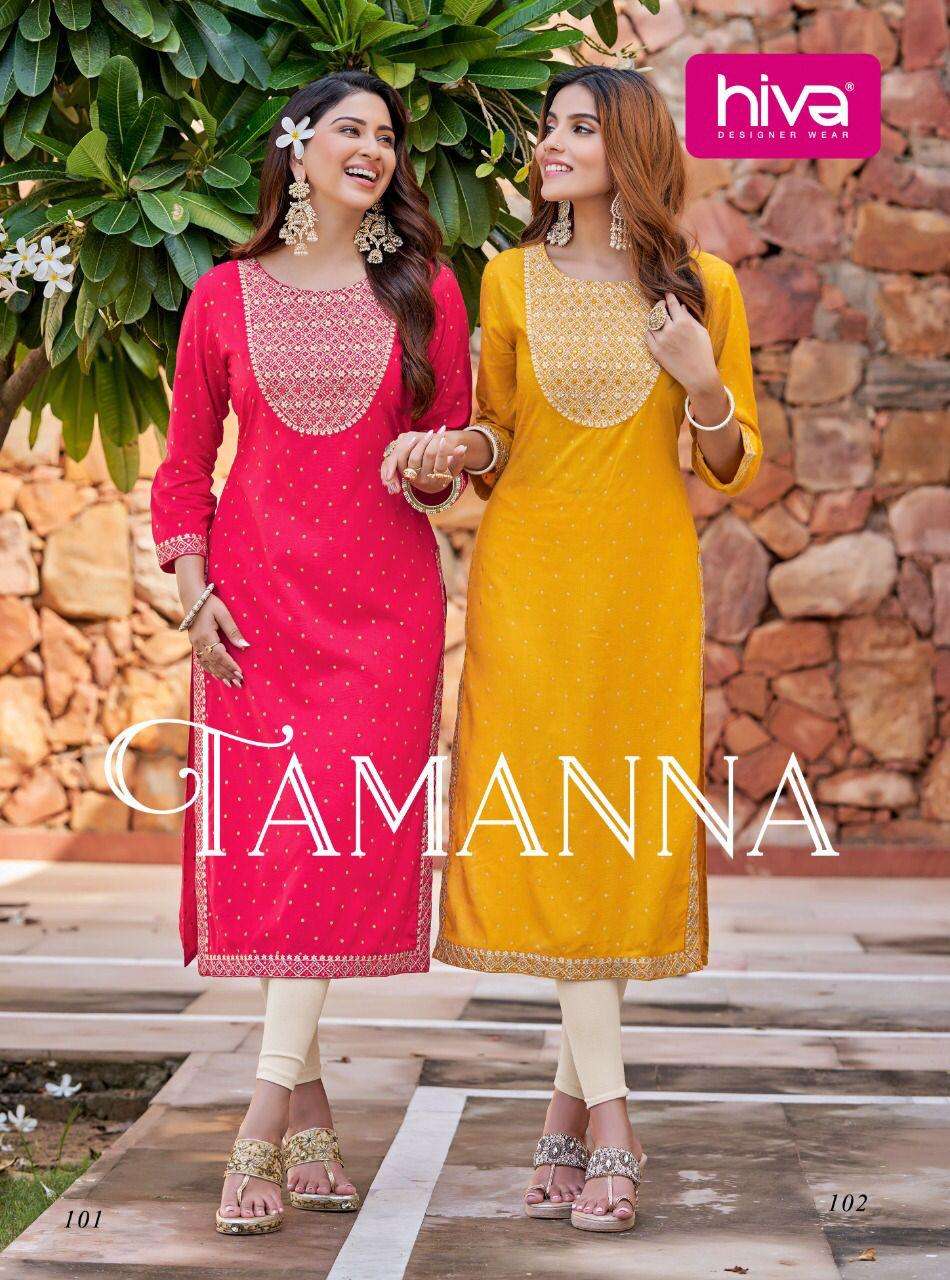 TAMANNA BY HIVA 101 TO 106 SERIES RAYON EMBROIDERY WORK KURTIS