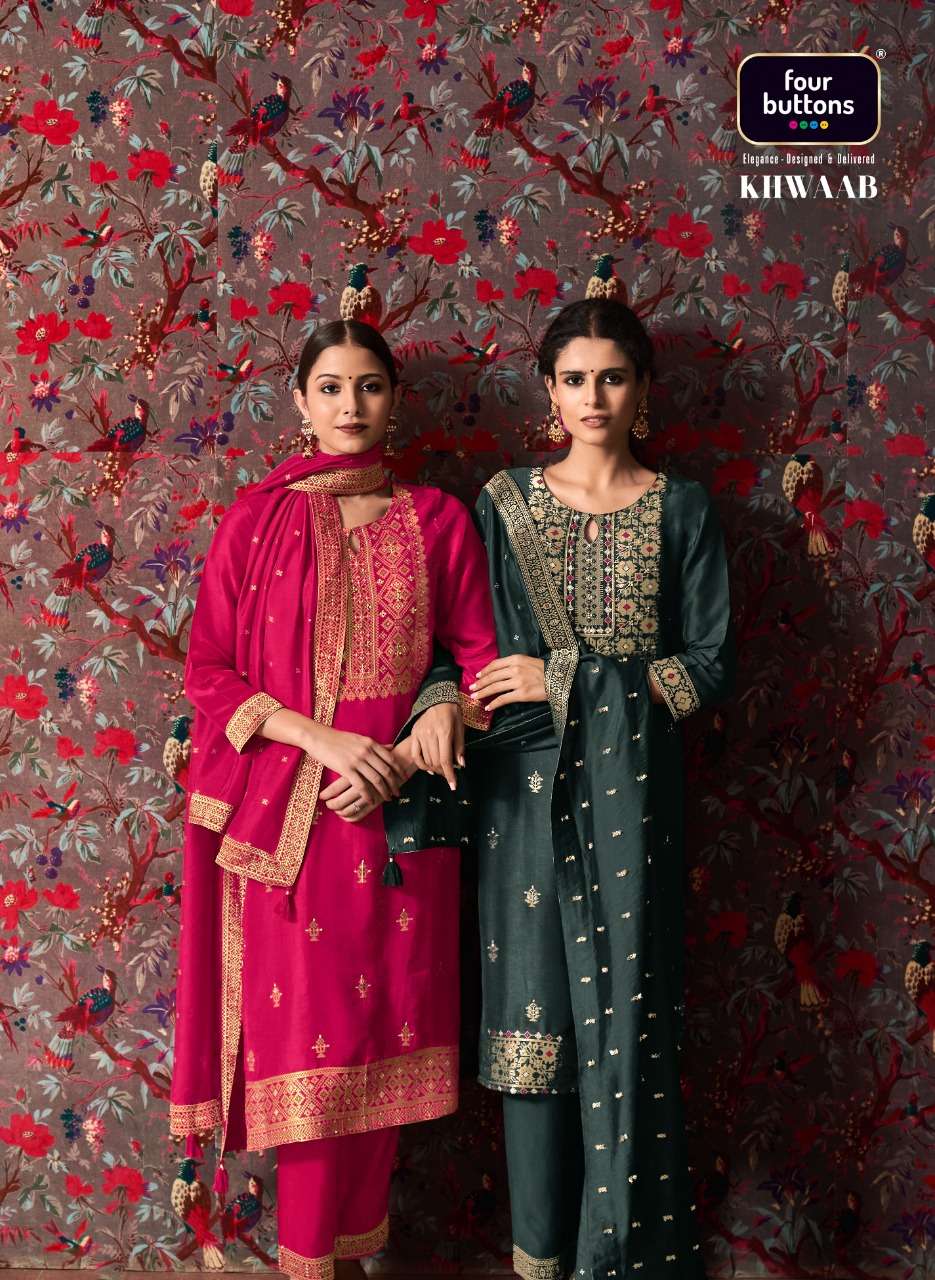 KHWAAB BY FOUR BUTTON 2031 TO 2036 SERIES PURE VINCOSE SILK STITCHED DRESSES