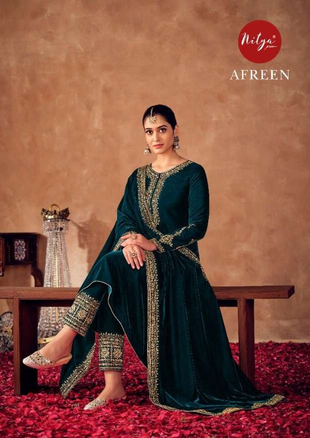 NITYA AFREEN BY LT FEBRICS 8100-A TO 8100-F SERIES VELVET EMBROIDERY DRESSES