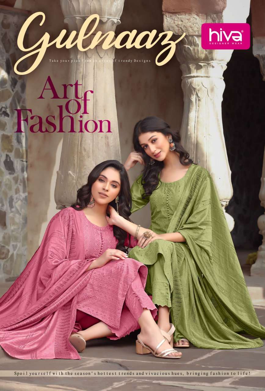 GULNAAZ BY HIVA 101 TO 108 SERIES CHINON WORK STITCHED DRESSES