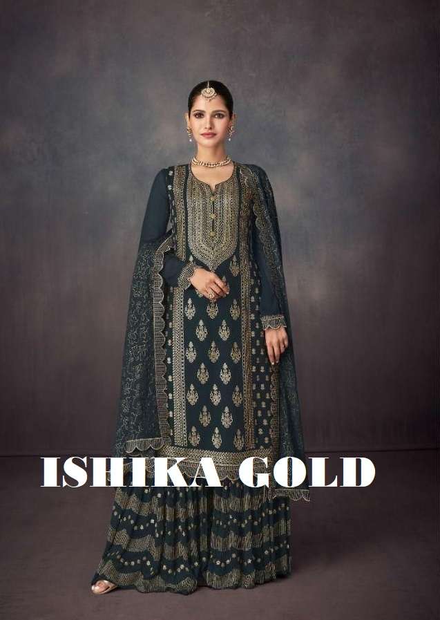 ISHIKA GOLD BY GULKAYRA 7118-A TO 7118-D SERIES GEORGETTE EMBROIDERY SHARARA DRESSES