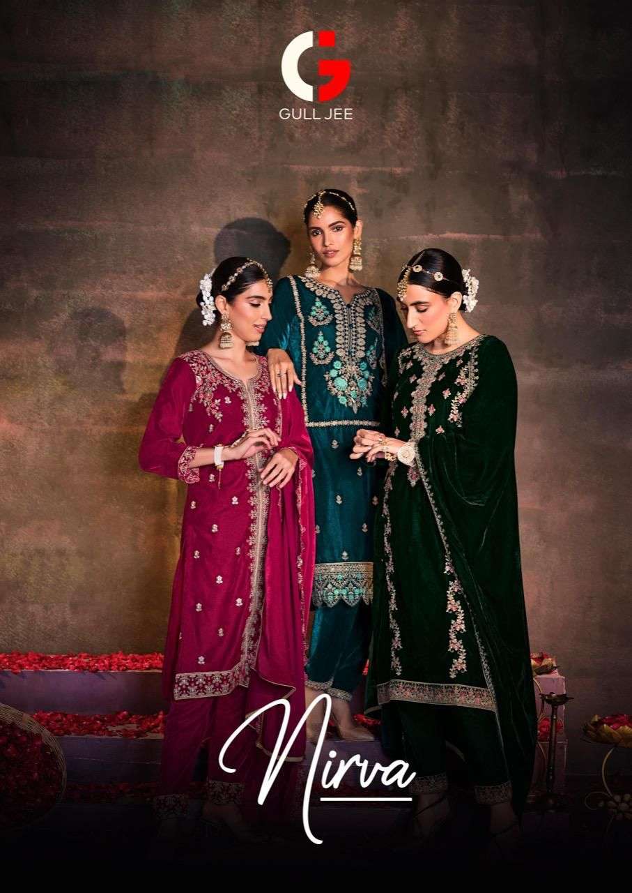 NIRVA BY GULL JEE 15401 TO 15406 SERIES VELVET EMBROIDERY DRESSES