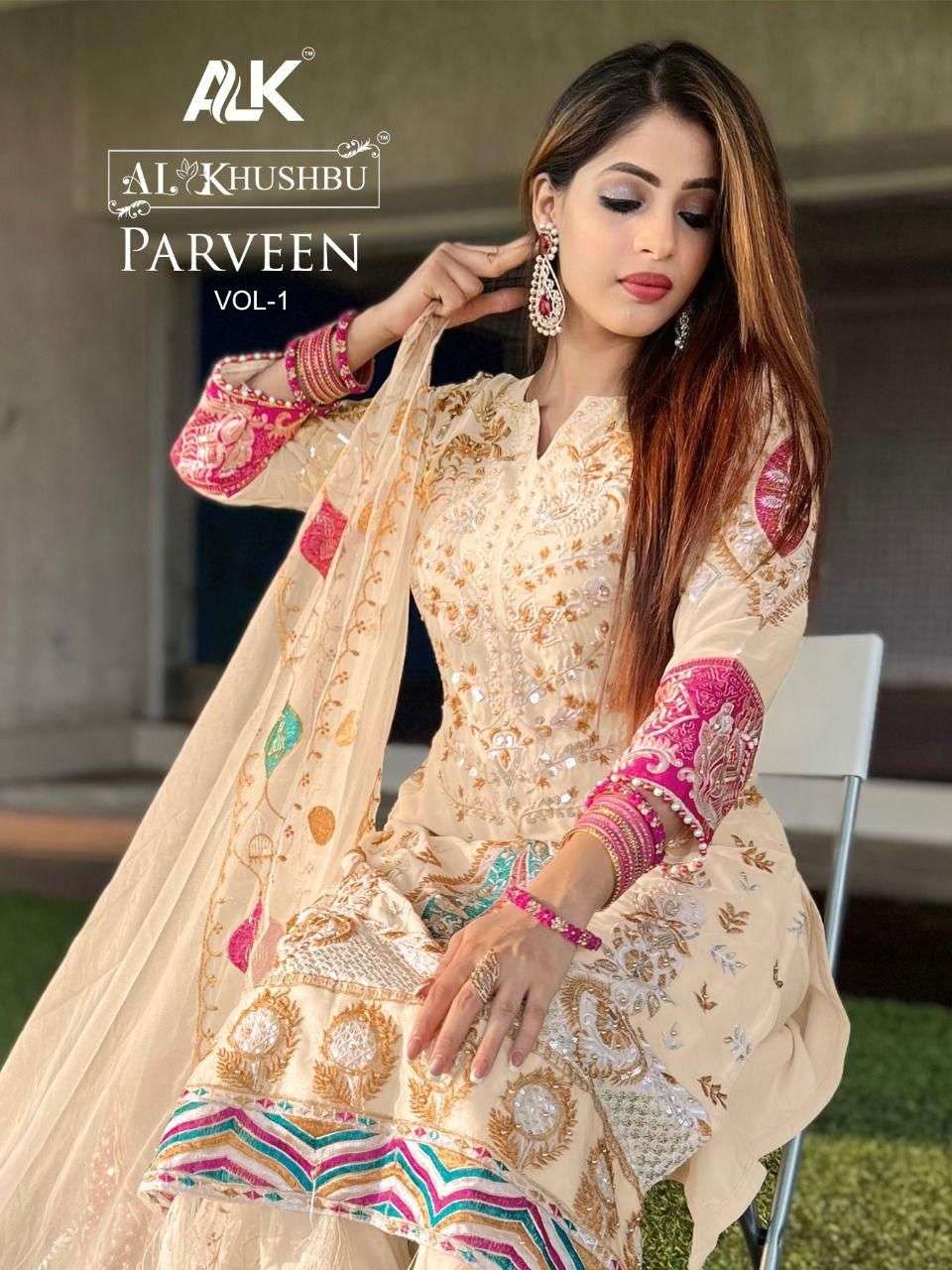 PARVIN VOL-1 BY AL KHUSHBU 3042-A TO 3042-D SERIES GEORGETTE EMBROIDERY DRESSES