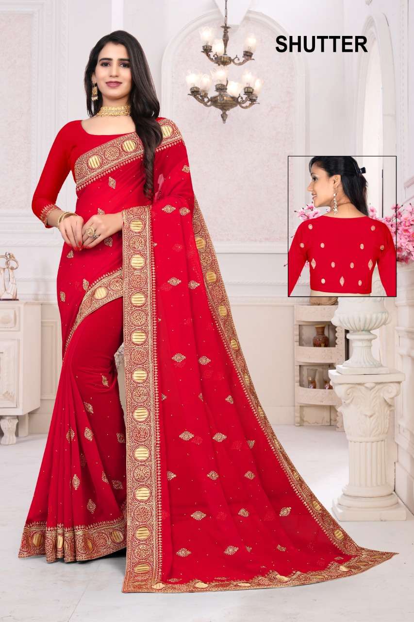 SHUTTER-5275 HITS BY ASLIWHOLESALE GEORGETTE EMBROIDERY SAREES