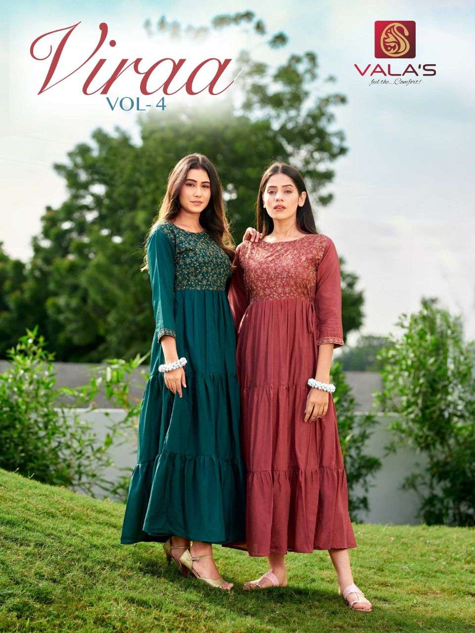 VIRAA VOL-4 BY VALAS 101 TO 106 SERIES FANCY SILK SEQUENCE KURTIS