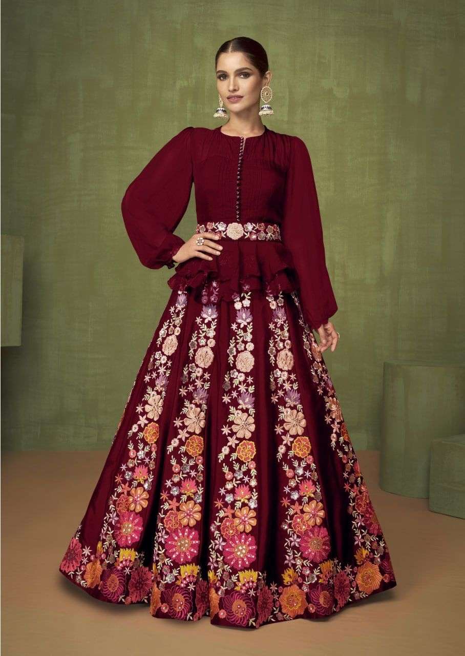 KF-5206 COLOURS BY ASLIWHOLESALE GEOGETTE EMBROIDERY TOP & SKIRTS