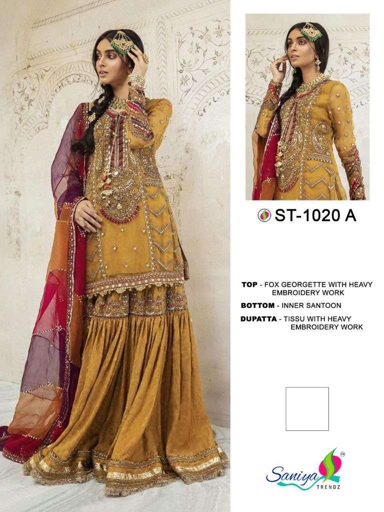ST-1020 COLOURS BY SANIYA TRENDZ 1020-A TO 1020-D SERIES GEORGETTE DRESSES