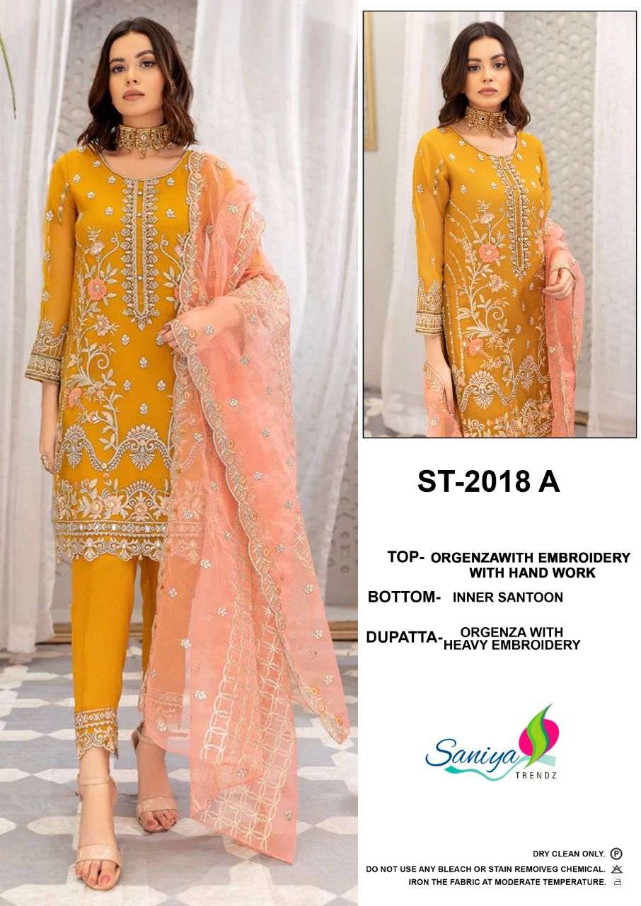 ST-2018 NX BY SANIYA TRENDZ ORGANZA EMBROIDERY PAKISTANI DRESSES