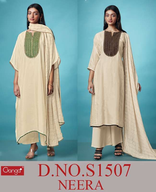 NEERA BY GANGA FASHIONS 1507-A TO 1507-B SERIES HABUTAI SILK WORK DRESSES
