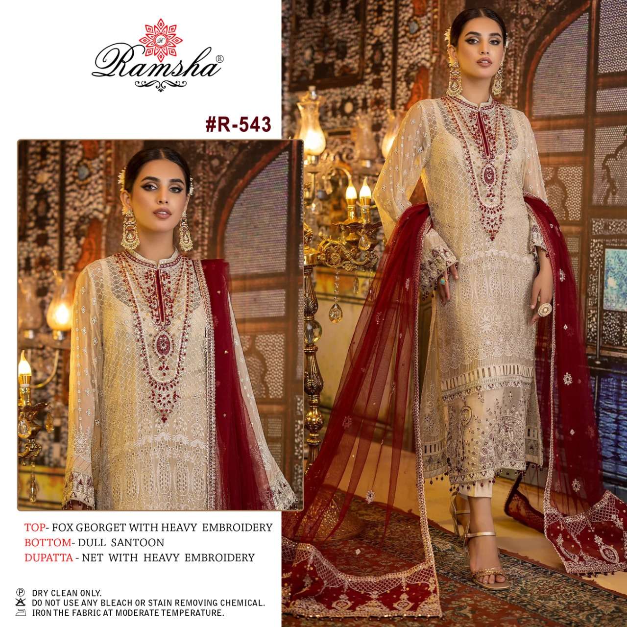 R-543 HIT DESIGN BY RAMSHA GEORGETTE EMBROIDERY PAKISTANI DRESS