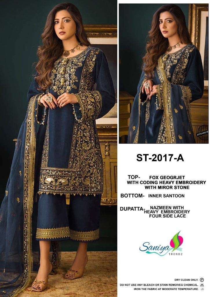 ST-2017 COLOURS BY SANIYA TRENDZ 2017-A TO 2017-D SERIES GEORGETTE PAKISTANI DRESSES