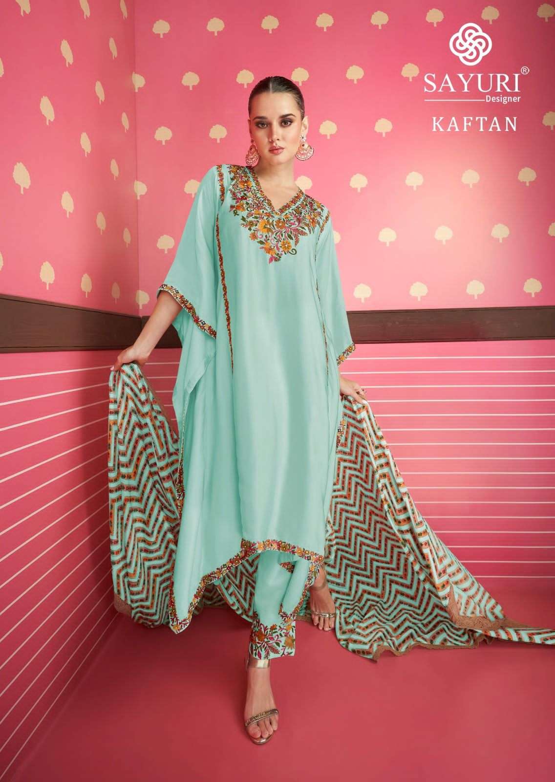 ADONIA COLOURS BY SAYURI 5215-A TO 5215-D SERIES SILK KAFTAN STITCHED DRESSES