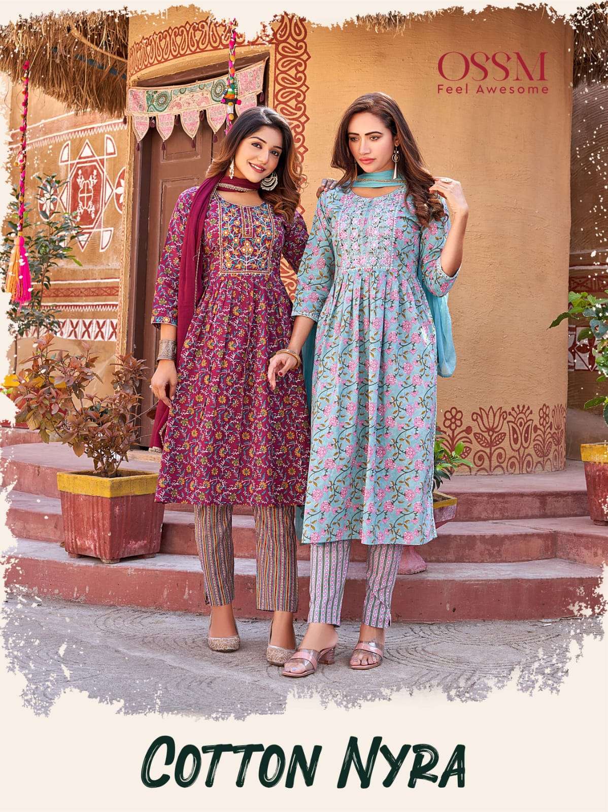 COTTON NYRA BY OSSM COTTON PRINT EMBROIDERED STITCHED DRESSES
