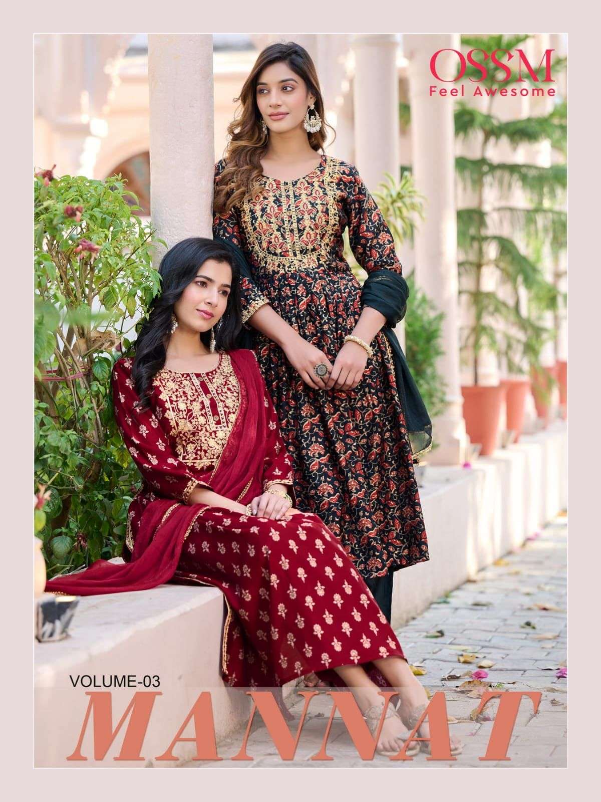 MANNAT VOL-3 BY OSSM 301 TO 306 SERIES CHANDERI EMBROIDERY STITCHED DRESSES