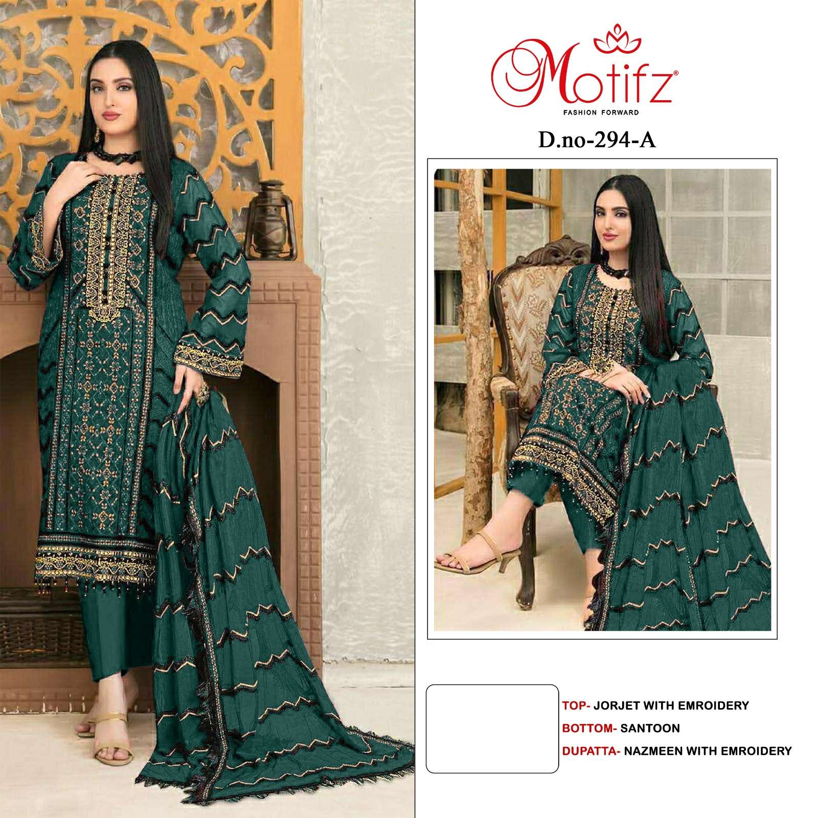 MOTIFZ 294 COLOURS BY MOTIFZ 294-A TO 294-D SERIES GEORGETTE EMBROIDERY DRESSES
