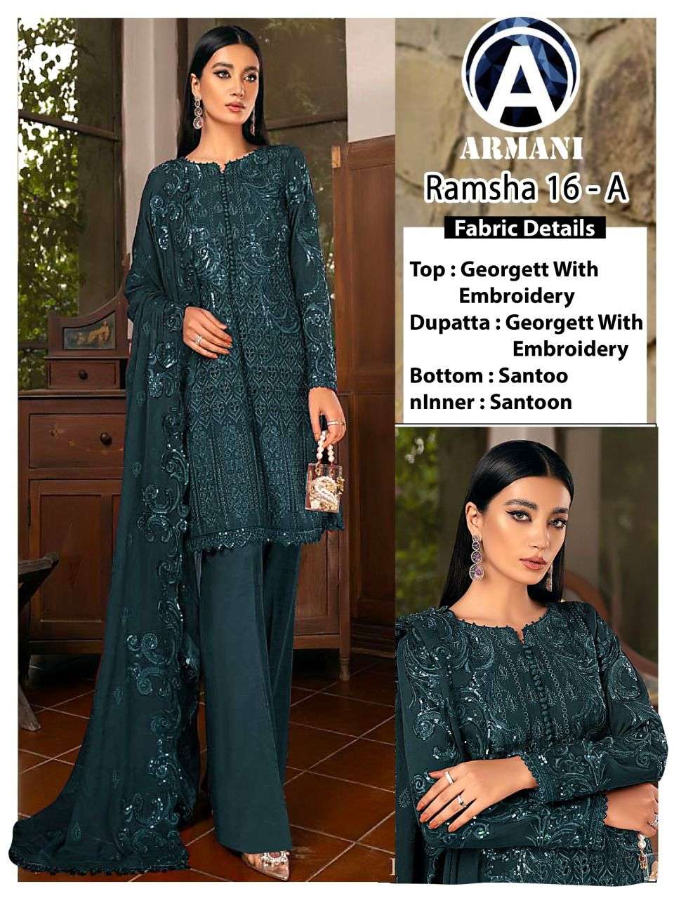 RAMSHA 16 COLOURS BY ARMANI FAUX GEORGETTE EMBROIDERY DRESSES