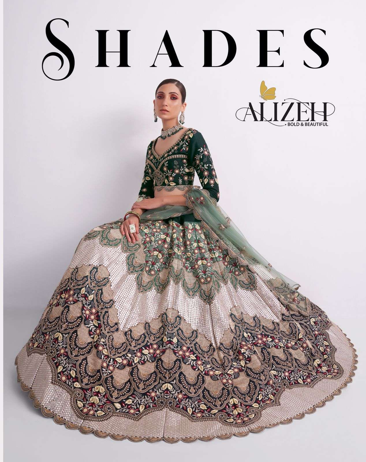 SHADES BY ALIZEH 1070 TO 1072 SERIES HEAVY DESIGNER NET LEHENGAS