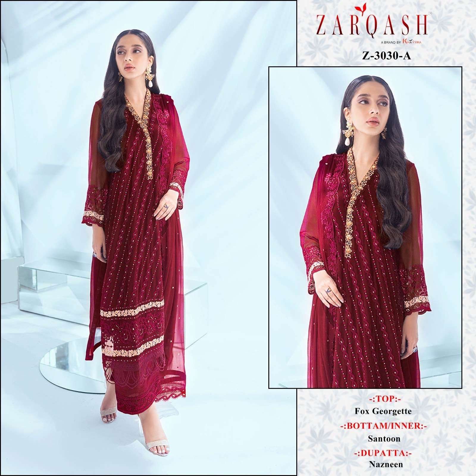 Z-3030 COLOURS BY ZARQASH 3030-A TO 3030-D SERIES FAUX GEOGETTE WORK DRESSES
