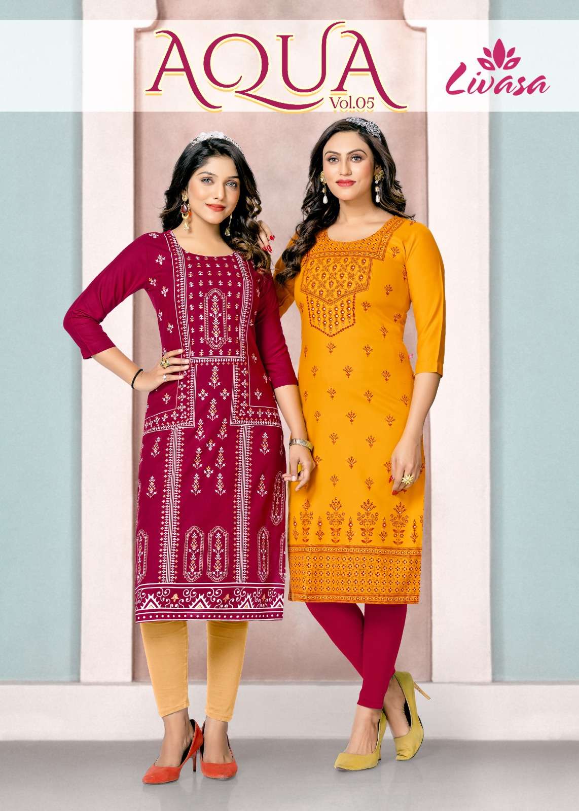 AQUA VOL-05 BY H DOT 101 TO 108 SERIES RAYON WITH EMBROIDERY WORK KURTIS