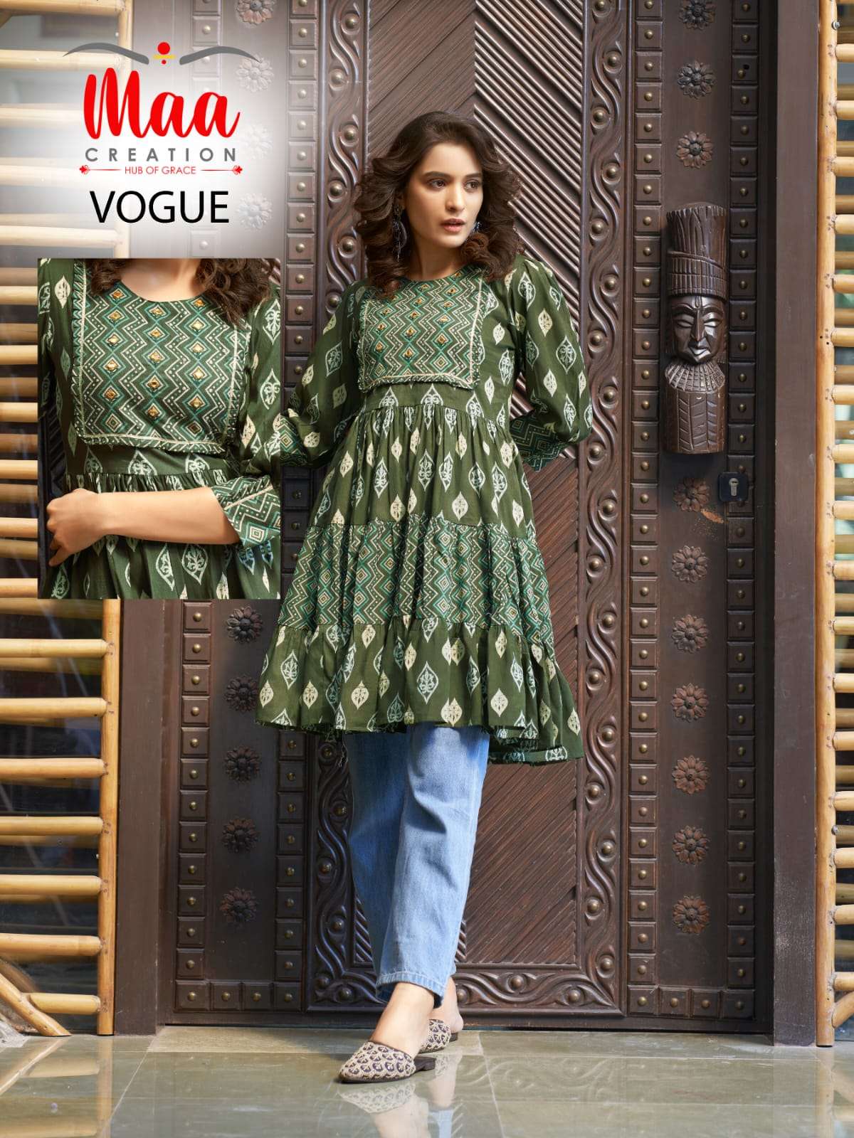 VOGUE BY MAA CREATION COTTON PRINT HANDWORK KURTI