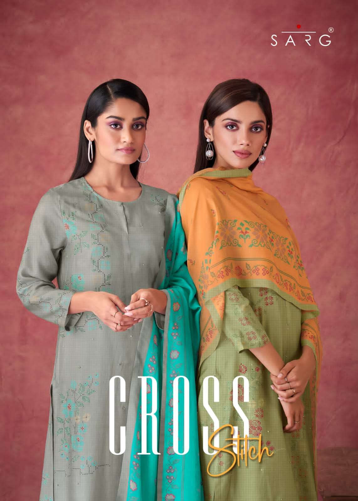 CROSS STICH BY SARG MUSLIN SILK DIGITAL PRINT WITH HANDWORK DRESSES