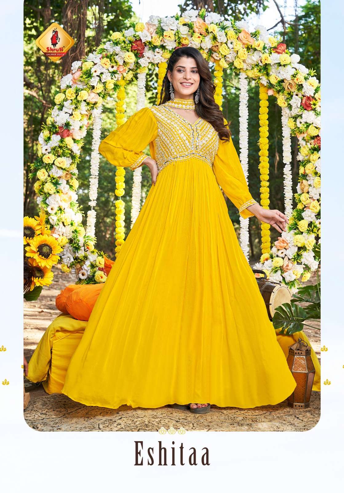 HALDI  BY SHRUTI SUITS DESIGNER PURE VISCOSE CHINON  STITCHED GOWNS