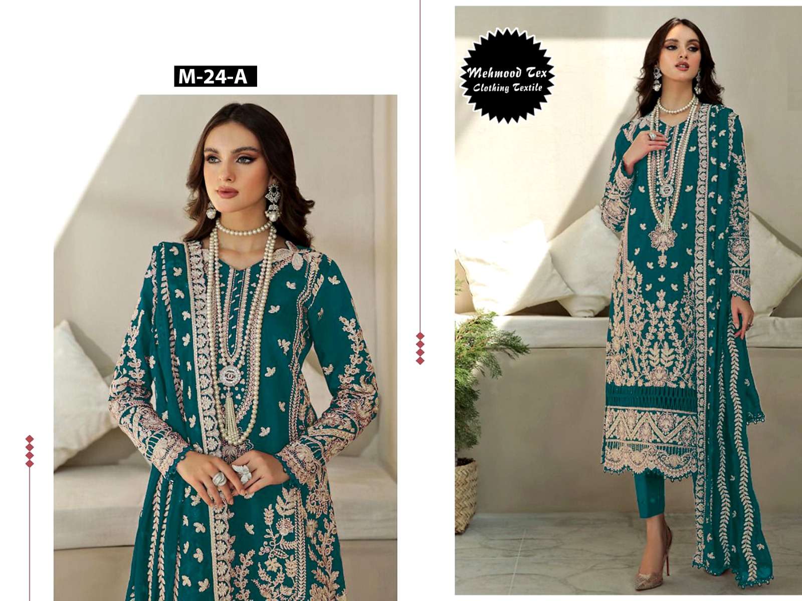 M-24 COLOURS BY MEHMOOD TEX HEAVY ORGANZA EMBROIDERY PAKISTANI DRESSES