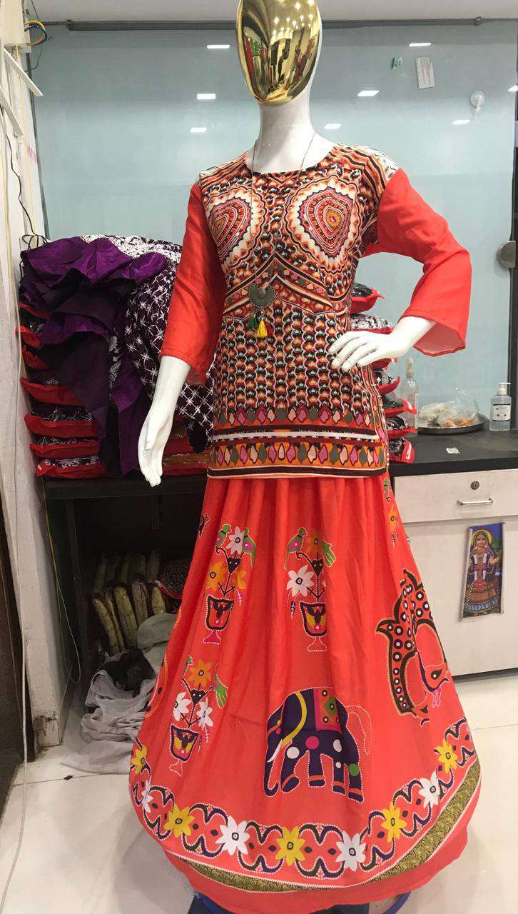 4170 DESIGN BY ASLIWHOLESALE DESIGNER FACNY RAYON NAVRATRI TOP AND SKIRT
