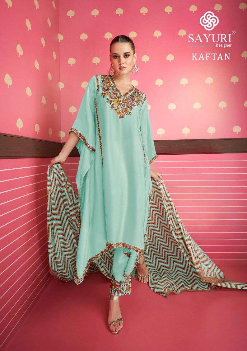 ADONIA KAFTAN BY SAYURI 5215-A TO 5215-D SERIES HEAVY SILK EMBROIDERY DRESSES