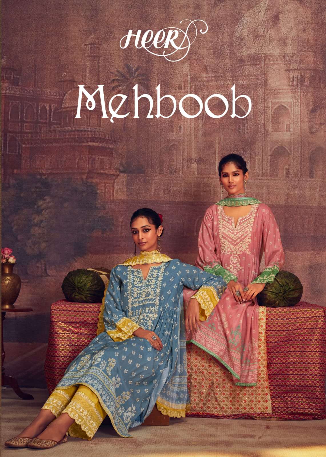MEHBOOB BY HEER 9031 TO 9038 SERIES PURE MUSLIN PRINTED WORK DRESSES