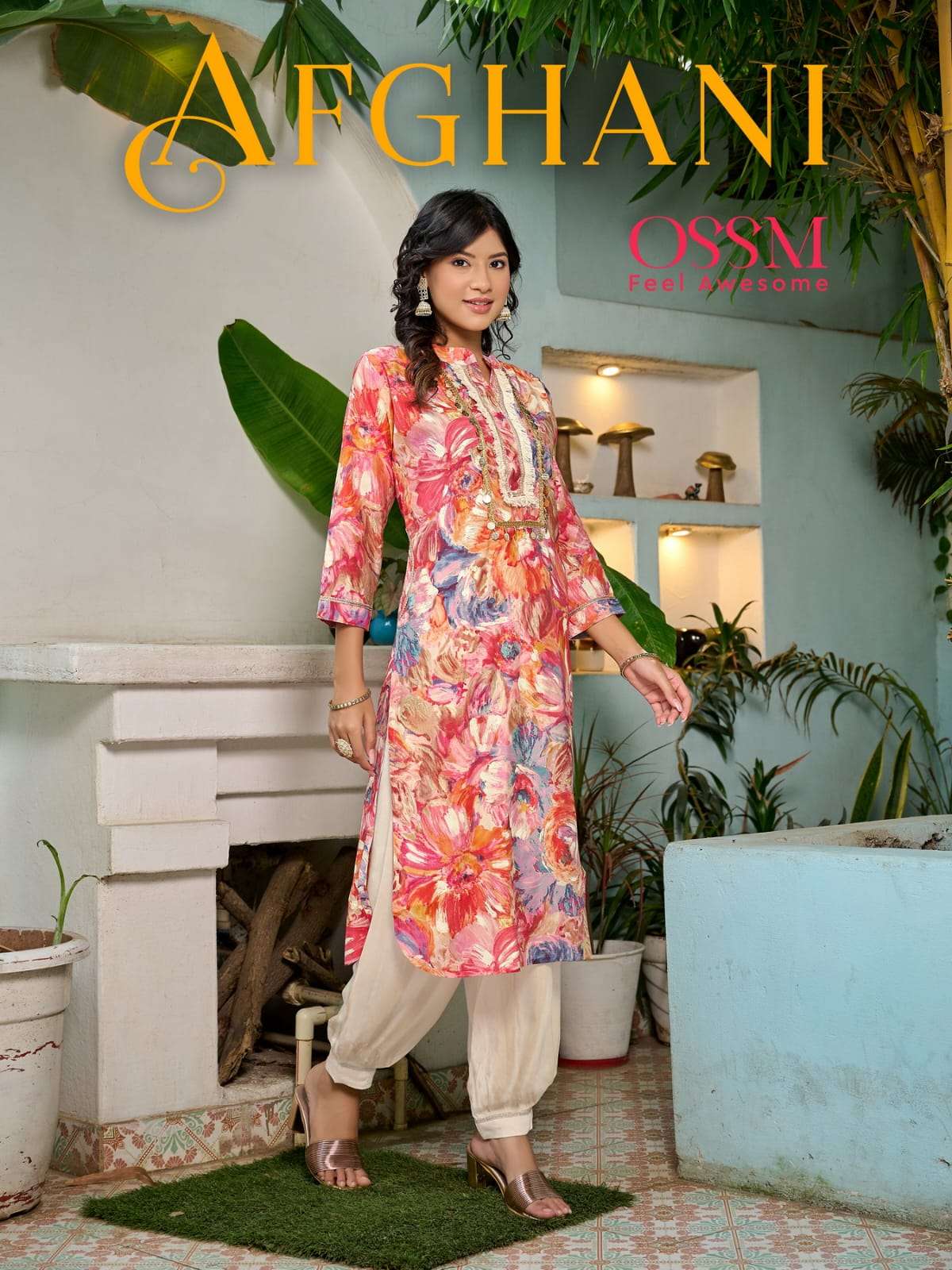 AFGHANI BY OSSM 101 TO 106 SERIES CHANDERI EMBROIDERY STITCHED DRESSES