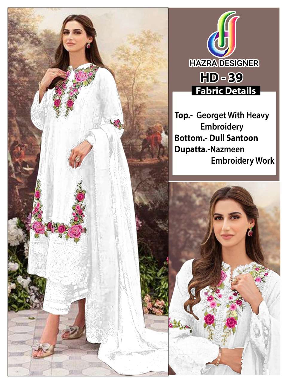 HD-39 COLOURS BY HAZRA DESIGNER FAUX GEORGETTE EMBROIDERY PAKISTANI DRESSES