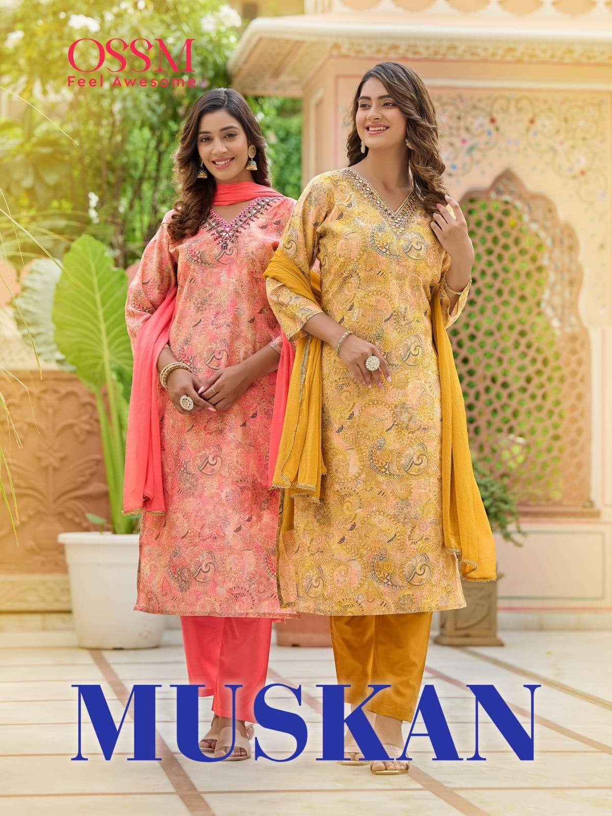 MUSKAN BY OSSM 101 TO 106 SERIES CHANDERI EMBROIDERY STITCHED DRESSES