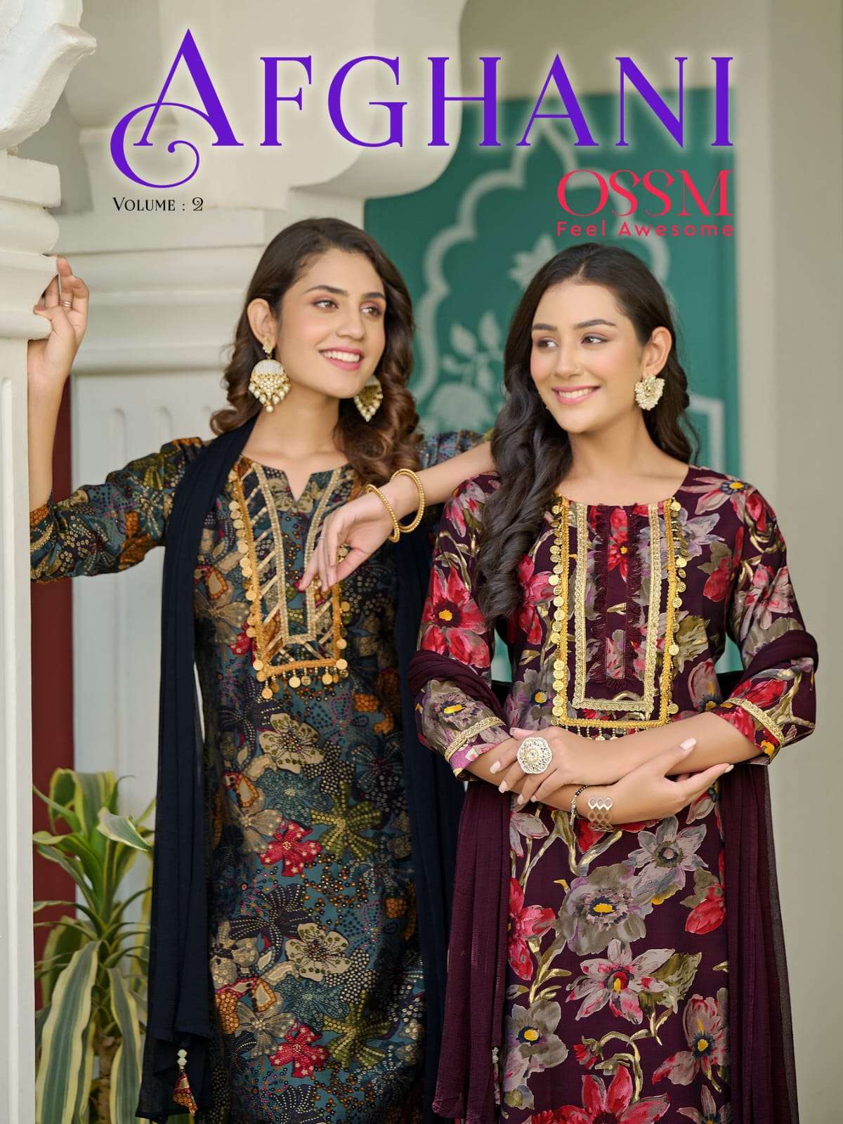 AFGHANI VOL-02 BY OSSM 101 TO 106 SERIES CHANDERI EMBROIDERY STITCHED DRESSES