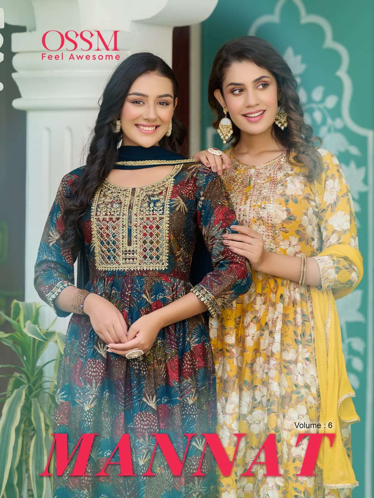 MANNAT VOL-6 BY OSSM 601 TO 606 SERIES CHANDERI EMBROIDERY STITCHED DRESSES