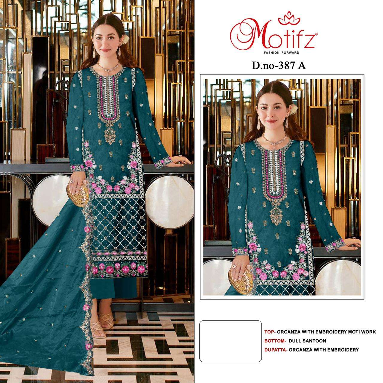 MOTIFZ 387 COLOURS BY MOTIFZ ORGANZA EMBROIDERY PAKISTANI DRESSES