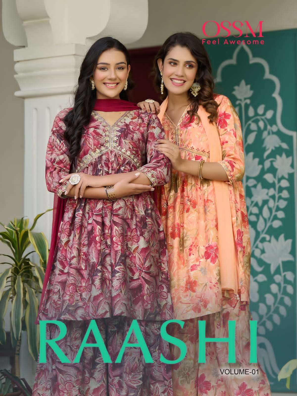 RAASHI BY OSSM 101 TO 106 SERIES CHANDERI EMBROIDERY STITCHED DRESSES